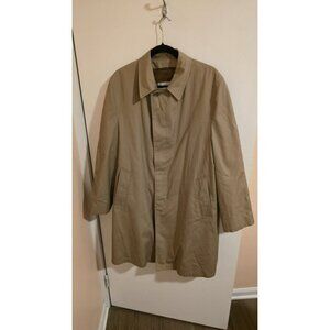 Glen Eagles Trench Coat Tan Collared Buttons Pockets Zip Liner Mens Size 40S Y2K